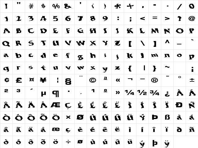 ElectricWave7 Regular  glyph index