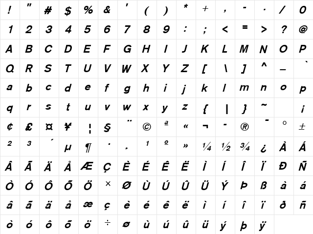 Sage Medium Oblique  glyph index