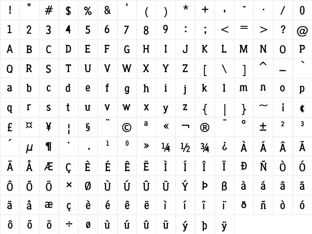 Clique-Serif Bold  glyph index