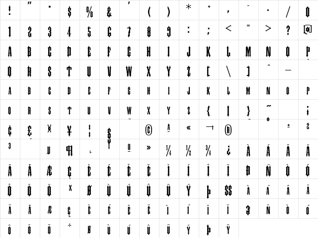 Slayer-Plain Medium  glyph index