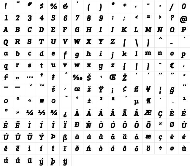 Apex Serif Extra Bold Italic Regular  glyph index