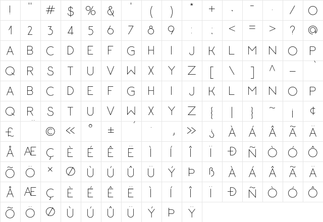 Zipper Regular  glyph index