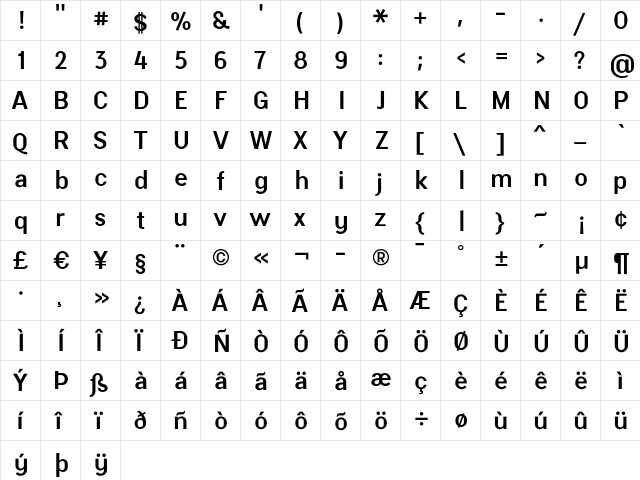 MalmoSans Bold Regular  glyph index