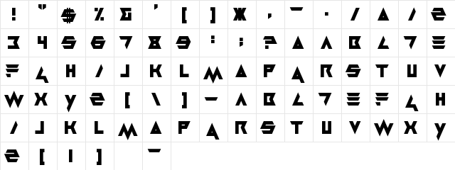 Masterblast Regular  glyph index