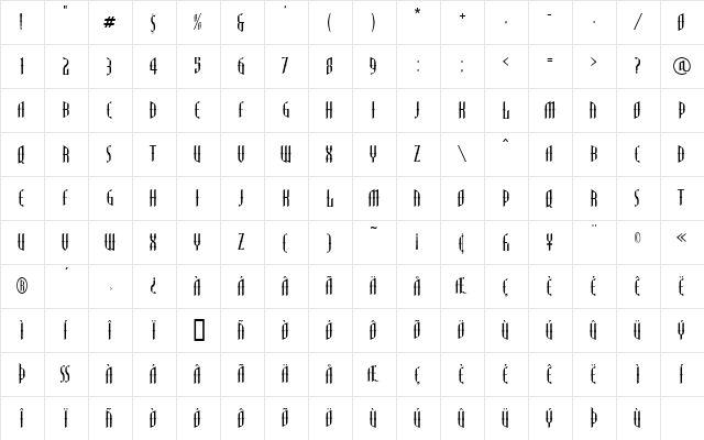 LHF Gypsy BETA Regular  glyph index