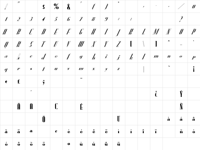 Harvard Regular  glyph index