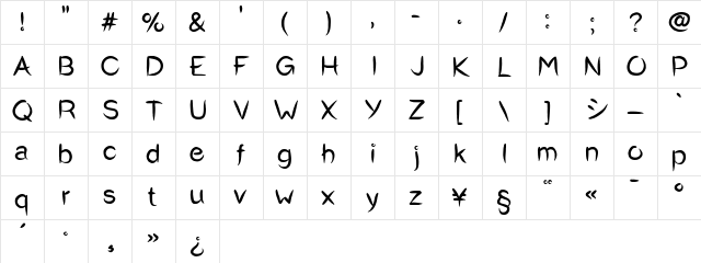 Okashi^ Regular  glyph index