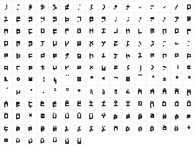Braciola MS ExB Ascii Regular  glyph index