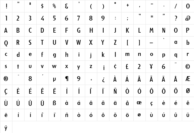 Berkeley Regular  glyph index