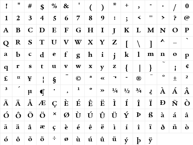 ITCLegacySerif LT Book Bold  glyph index