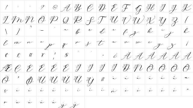 Carliste Script Demo Regular  glyph index