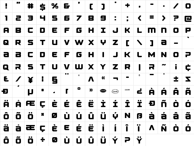 Falcon Punch Straight Regular  glyph index
