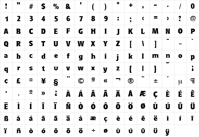 Roundest-Serial-ExtraBold Regular  glyph index