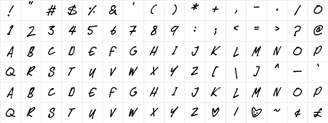 Speedy Marker Regular  glyph index