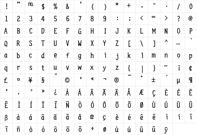 GothicBlond Husky  glyph index