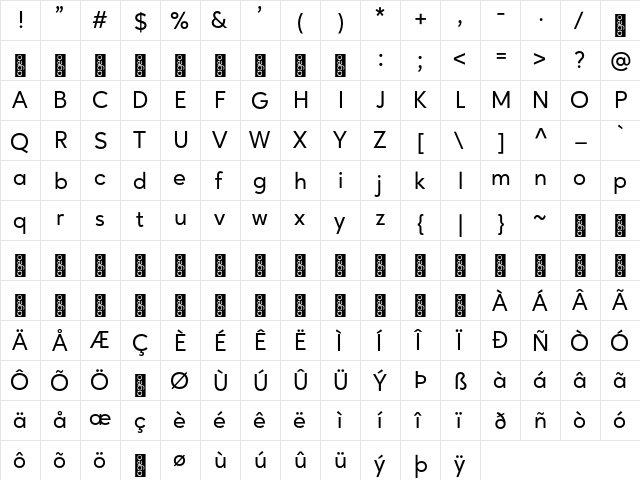 Ageo Personal Use Med Regular  glyph index