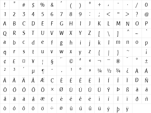 LTPisa Light Regular  glyph index