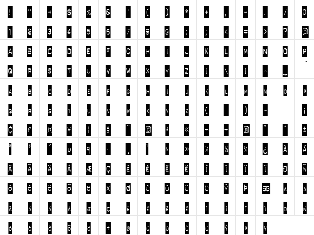PunchLabelCondensed Regular  glyph index