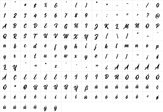 Montana Regular  glyph index