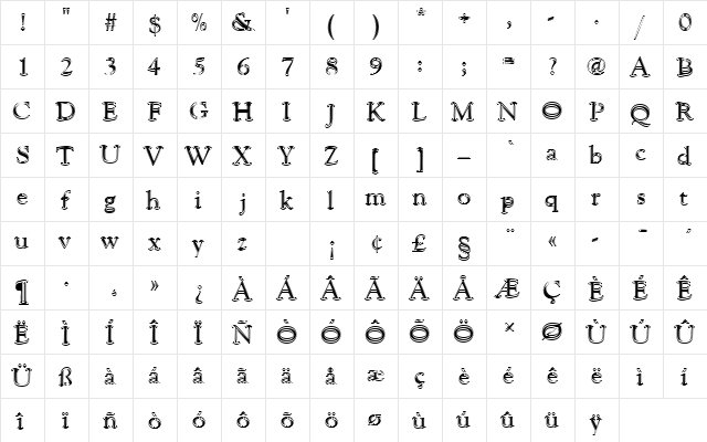 GoudyCatTRegIn1 Regular  glyph index