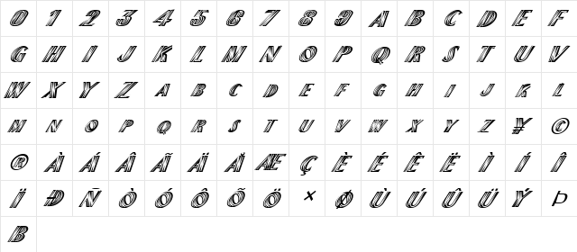 FZ UNIQUE 2 ITALIC Heavy  glyph index