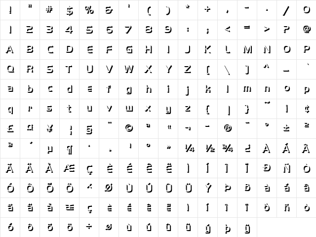 Handel Gothic Only Shadow D Regular  glyph index