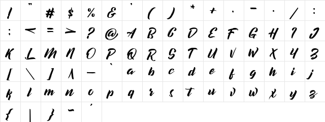 decalled script Regular  glyph index