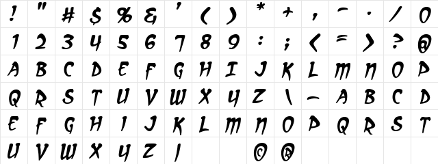 Arcanum Italic  glyph index