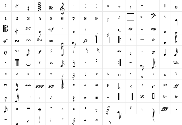 Sax n' Violins Light SSi Light  glyph index