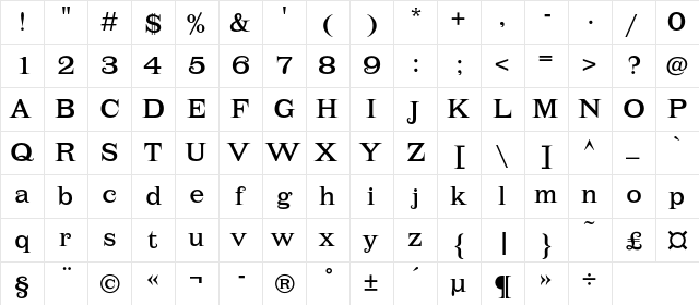 LehmannC Regular  glyph index
