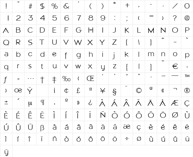 Napoli-Light Regular  glyph index