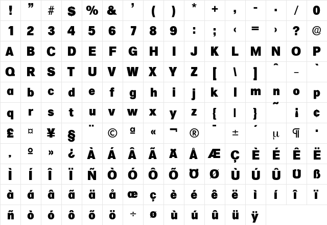 Formula-ExtraBold Regular  glyph index