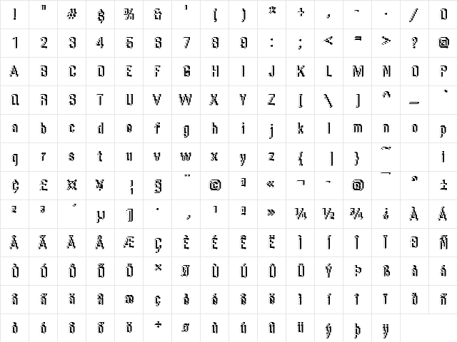 DTCRoughM55 Regular  glyph index