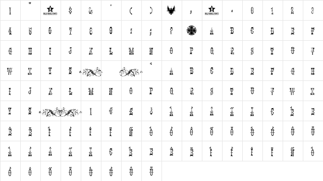 PANHEAD Regular  glyph index