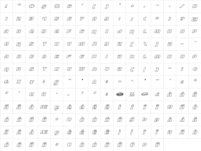 Livewired Outline Italic Outline Italic  glyph index