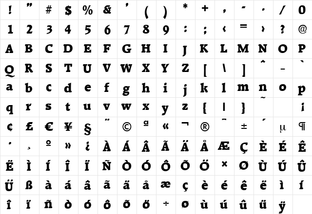 RaleighSerial-Heavy Regular  glyph index