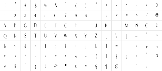 Parisian-Thin Cn Regular  glyph index