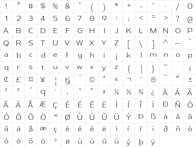 Athabasca Light  glyph index