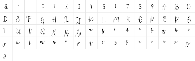 Berlina Script  Personal Use Regular  glyph index