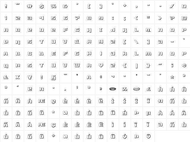 Livewired 3D Regular  glyph index
