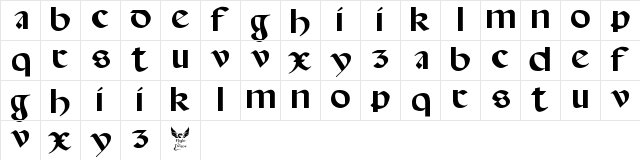 Spanish Round Bookhand, 16th c. Regular  glyph index
