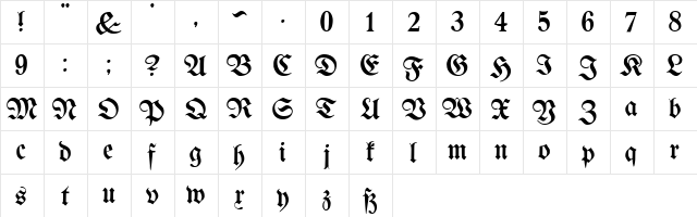 Proclamate Light Light  glyph index