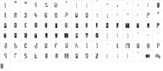 EyeCatching Regular  glyph index