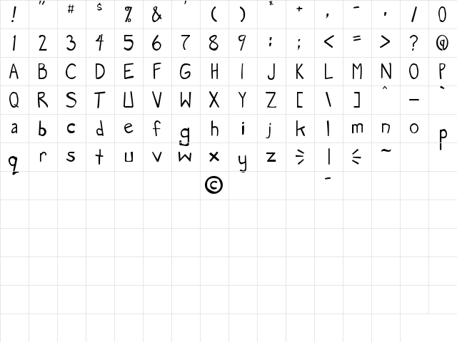 Manga Speak Regular  glyph index