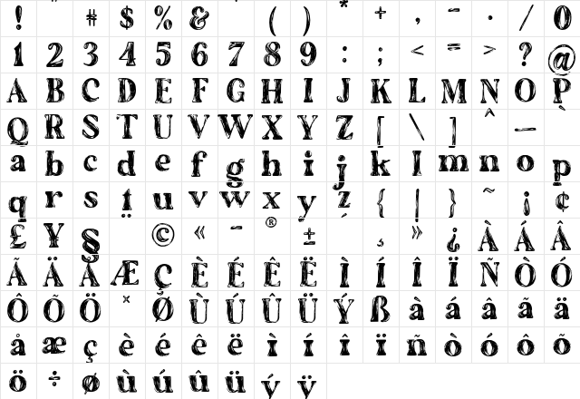 The Artisan Marker Serif Regular  glyph index