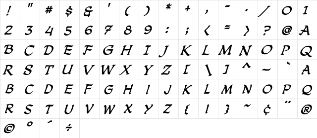 CCDreamland Regular  glyph index