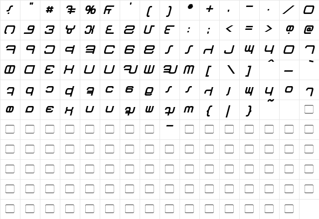 Betazed Bold Italic  glyph index