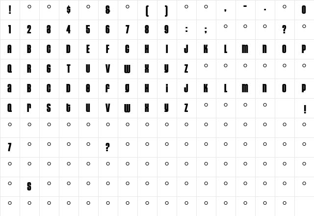 HouseGothic-Black Regular  glyph index