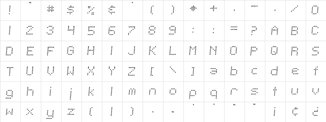 SF Telegraphic Light Bold Italic  glyph index