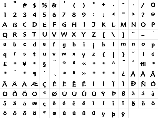 Hoffmann Bold  glyph index